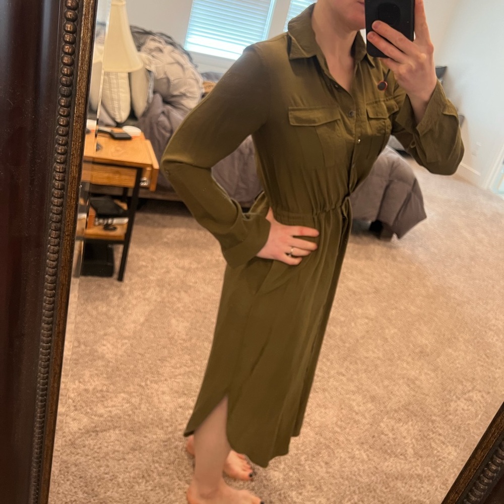 Long Maeve Olive Green Dress from Anthropologie